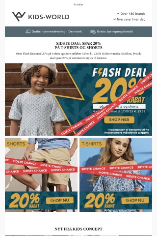 Slutter i dag ⏰ 20% på t-shirts og shorts ⚡ Flash Deals