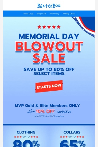 Our Memorial Day Sale STARTS NOW 🇺🇸 Save up to 80% Off Select Items