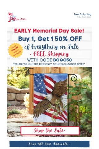 📣Early Memorial Day Sale: BOGO 50% OFF of Everything on Sale!