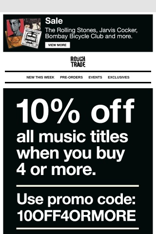Bank Holiday offers: 10% off when you buy 4 or more on music titles / 10% off Rock Off Retail Limited t-shirts / more albums added to our sale