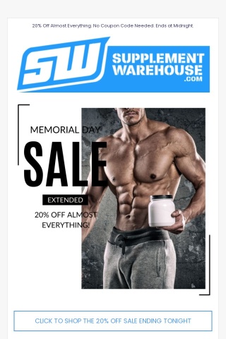 20% Off Supplement Sale Ends in 4 Hours 💪