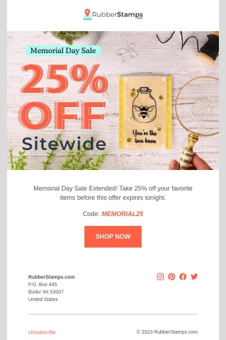 EXTENDED: 25% Off Sitewide!