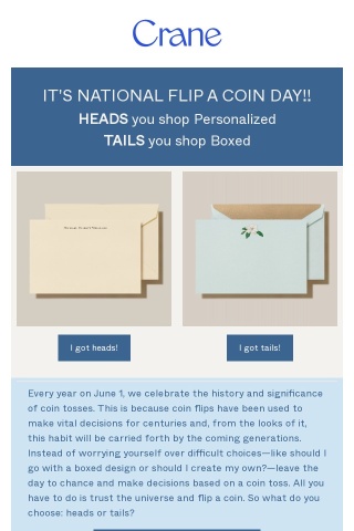 Personalized or Boxed? It's National Flip a Coin Day!
