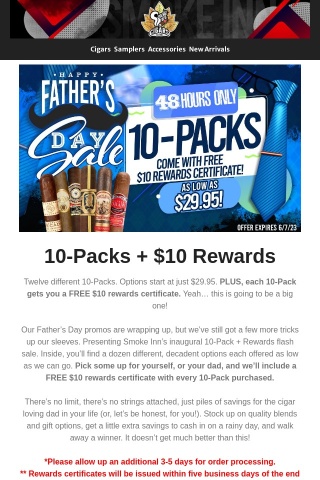 10-Packs + Free $10 Rewards