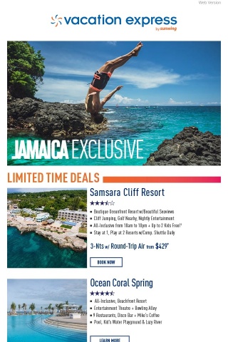 Exclusive Deals From $429, 3Nt Jamaica Vacays w/Round-Trip Air