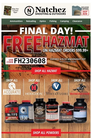 🚨 Final Day for Free Hazmat on Hazmat Orders $99.99+ 🚨