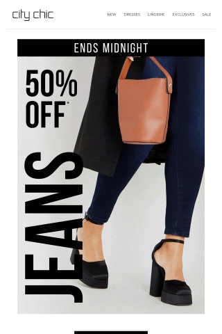 Ends MIDNIGHT | 50% Off* All Jeans In-Store & Online