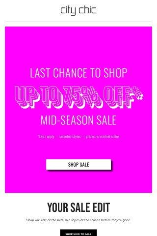 Time is Ticking ⏲ Shop Up to 75% Off* Mid-Season Sale