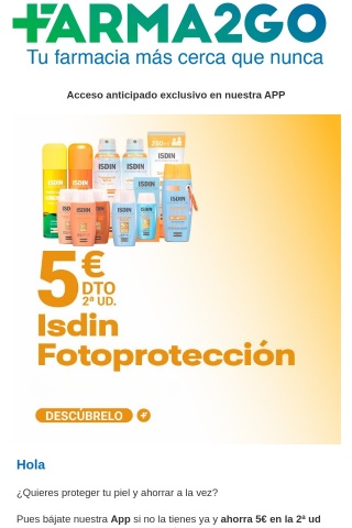 5€ de dto en Fotoprotección Isdin, ¡en nuestra app! 😱🔥📱