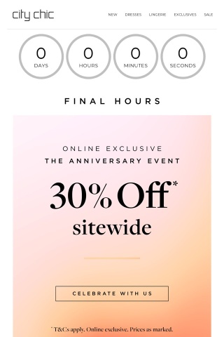 ⏳ FINAL HOURS to Shop 30% Off* Sitewide Online Only