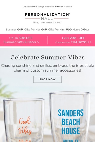 Celebrate Sunshine ☀️ 30% Off Personalized Summer Gifts & Décor