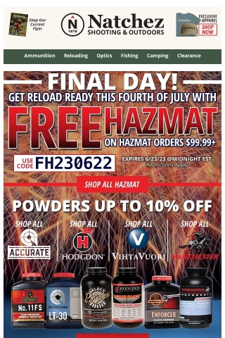 Final Day for Free Hazmat on Hazmat Orders $99.99+