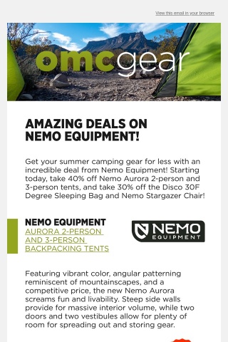 Take 40% off Nemo Aurora 2 and 3-person Tents!