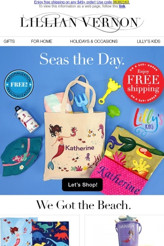 Free shipping on sun-sational towels, totes & toys!