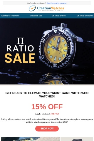 Ratio Watches Sale - Get an Extra 15% Off On Selected Watches