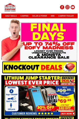 🎉Up To 74% Off EOFY MADNESS - FINAL DAYS - Lowest Ever Prices, Unbeatable Knockouts & Monsta Clearance Sale