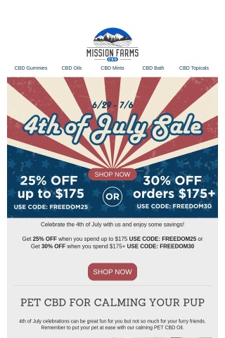 Save up to 30% sitewide during our 4th of July Sale!