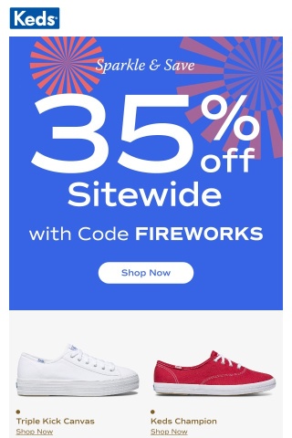 Red, white & shoes! Save 35% sitewide. 🎆