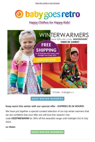 Last Chance - 30% off Winter Warmers + Free Shipping Offer Ends soon!