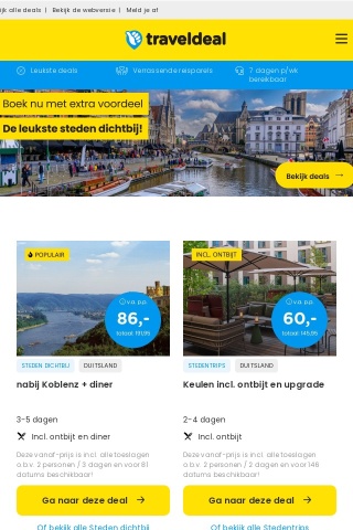 WOW! 😱 3 dgn Koblenz + diner €86 | Keulen + ontbijt & upgrade €60 | Luxe 4*-hotel Antwerpen €94,50!