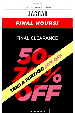 FINAL HOURS- EXTRA 20% OFF CLEARANCE