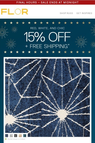 Shop 15% off + free shipping on all rugs