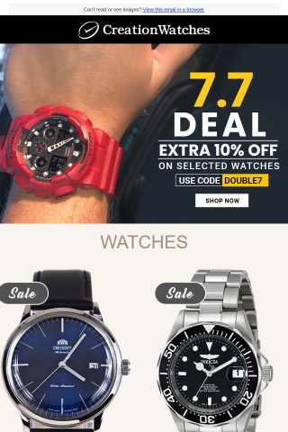 Double Seven Deal - Extra 10% Off On Selected Watches