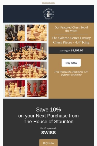 Our Featured Chess Set of the Week -  The Salerno Series Luxury Chess Pieces - 4.4" King