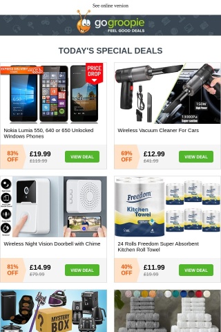 ⌛ CLEARANCE MUST END SOON! £19.99 Nokia Windows Phone, Mystery Brands, XL Metal Garden Sheds, Wireless Tech, Home Reductions and More!