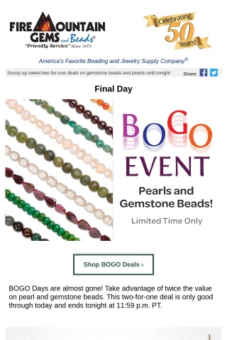 Last Day for BOGO Deals on Pearls and Gemstone Beads!
