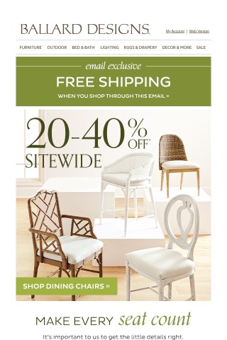Email Exclusive: 20-40% off + free shipping