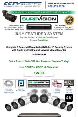 Learn Why the SureVision 4K Bullet System is the Featured Surveillance System of the Month and Save 30% NOW - Hurry, Limited Time Offer