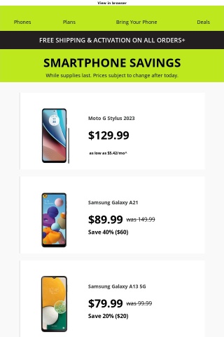 Get a new smartphone for as low as $129.99