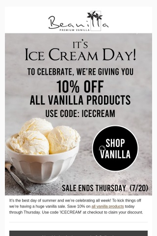🍦 Ice Cream Day Discounts on All Vanilla Products!