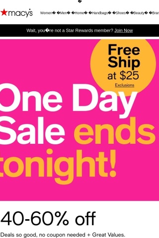 Ends today! 40-60% off Deals of the Day & free ship at $25