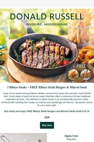 2 Ribeye Steaks - £24 + FREE gifts worth £14.75