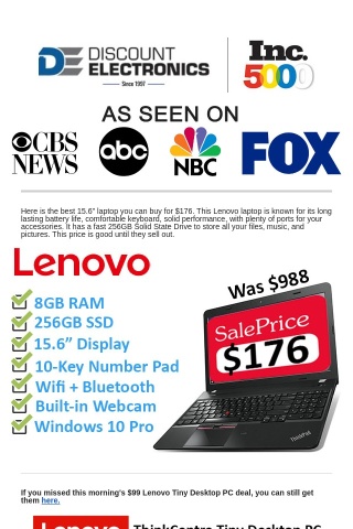Lenovo 15.6" Laptop 10-Key $176 | Was $988 💲💲