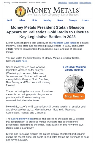 Stefan Gleason Outlines Key Sound Money Battles on Popular Podcast
