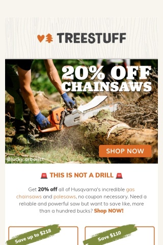 20% Off Husqvarna Gas Chainsaws & Polesaws - Shop NOW!