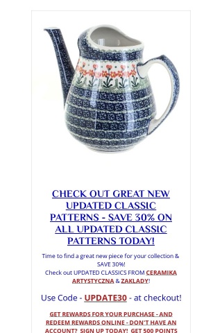 CHECK THIS OUT - SAVE 30% ON ALL UPDATED CLASSIC PATTERNS TODAY