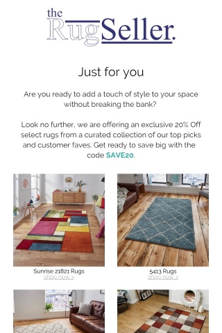 Extra 20% Off Select Rugs for our members and New styles just added - Exclusive Offers inside