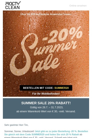 ⛱ Summer Sale: Jetzt -20 % auf die Ihre Bestellung holen😎