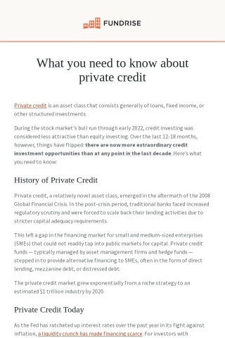 Private Credit: History, current market, and our strategy