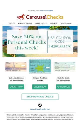 🔔 20% off personal checks for a limited time
