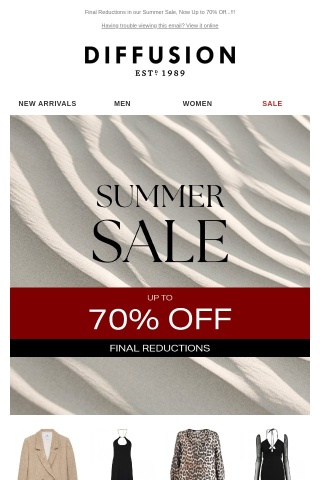 Final Reductions in our Summer Sale, Now Up to 70% Off...!!!
