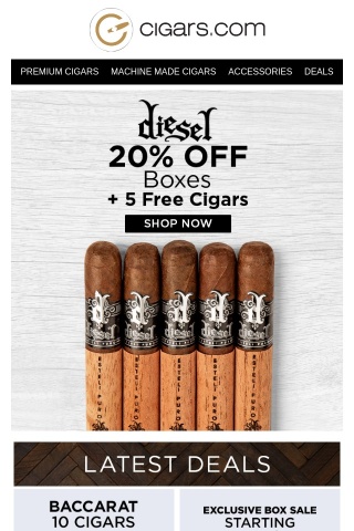 Brand Spotlight: 20% off Diesel + 5 free cigars