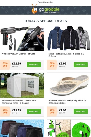 NOW £12.99 Wireless Car Vacuum Cleaner | Harrington Jacket £9.99 | 3m Waterproof Gazebo £29 | Touchscreen Air Fryer £39.99 | Magnetic Door Shoe Cabinet £9.99