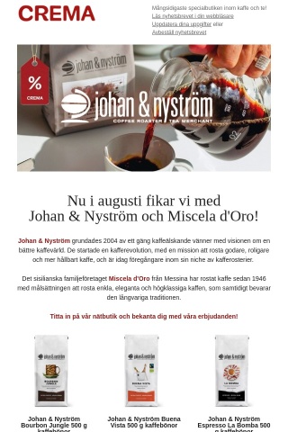 Månadens erbjudanden: kaffe från Johan & Nyström och Miscela d'Oro till nedsatt pris! ☕