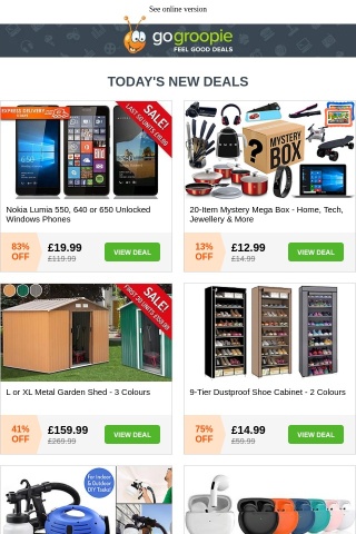 LAST 50 LEFT! Nokia Lumia NOW £19.99 | XL Metal Garden Shed | 9-Tier Shoe Cabinet £14.99 | 2.4m Garden Arch £9.99 | Mosquito Repellent Watch & Many More Exciting Deals!
