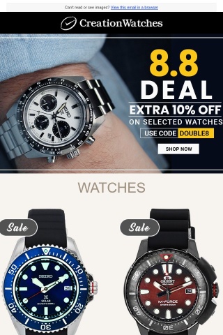 Double Eight Deal - Extra 10% Off On Selected Watches